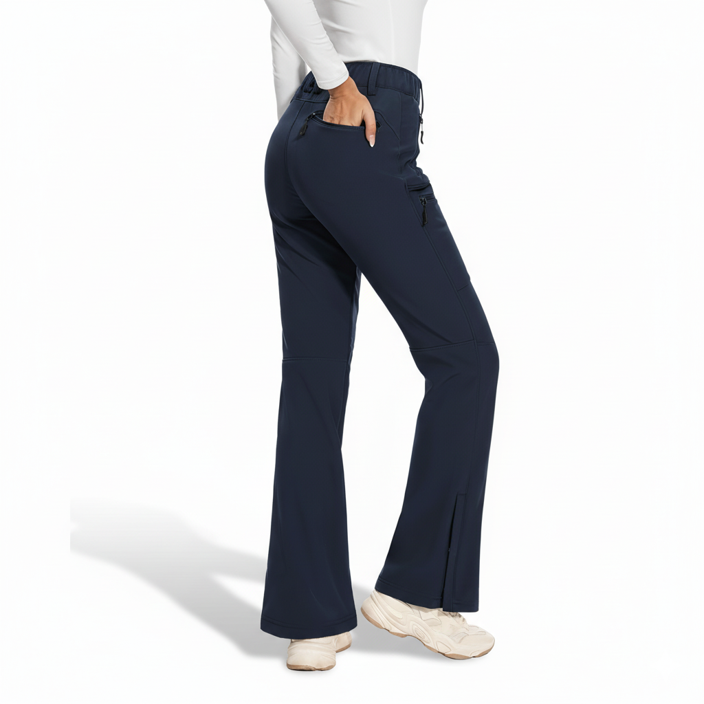 Women's Fleece Lined Ski Pants with Zip Pockets and Flared Hem