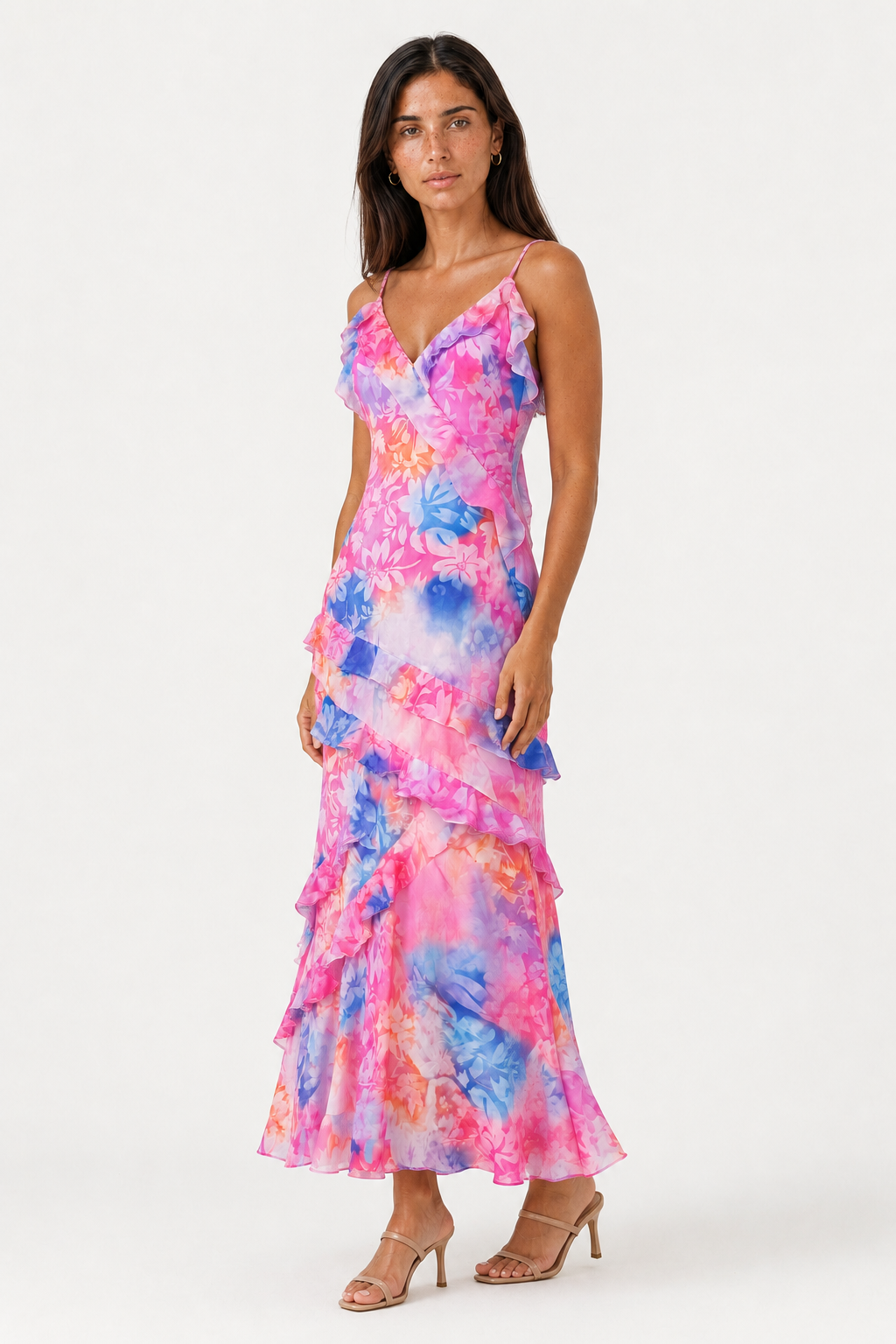 Women's Floral Maxi Dress | Tiered Ruffle Watercolor Gown