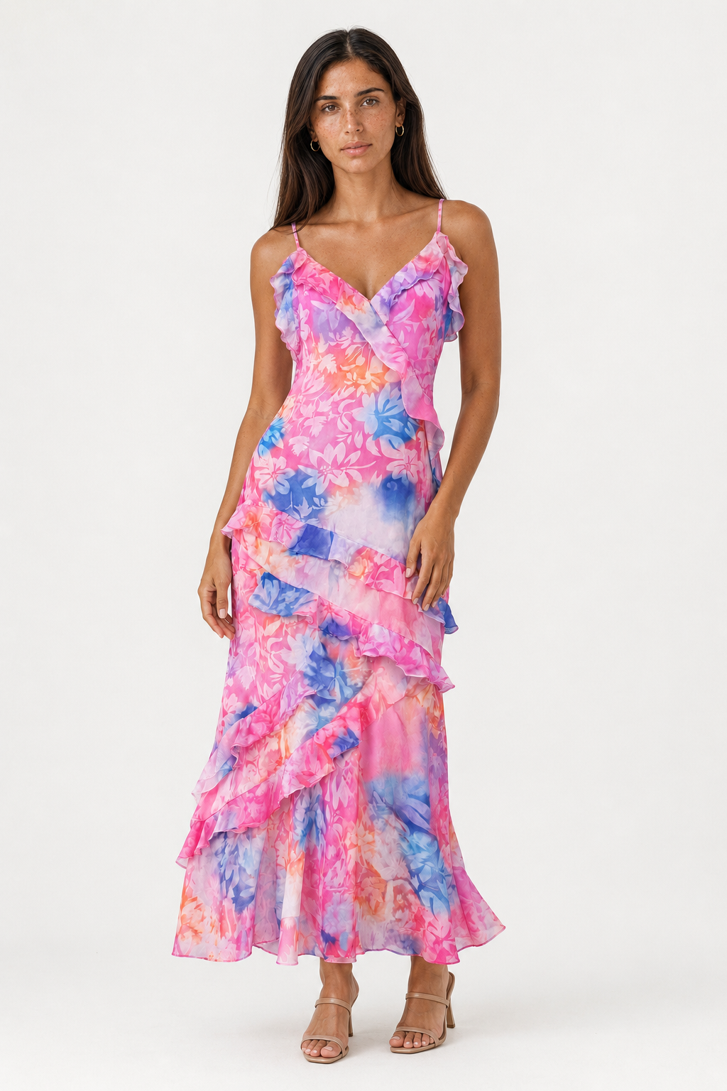 Women's Floral Maxi Dress | Tiered Ruffle Watercolor Gown