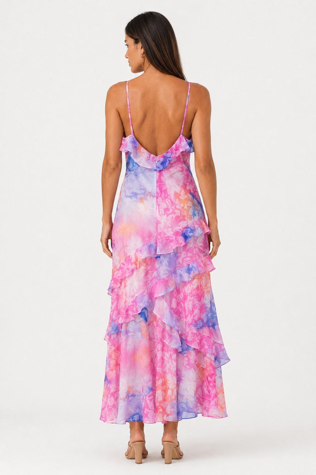Women's Floral Maxi Dress | Tiered Ruffle Watercolor Gown