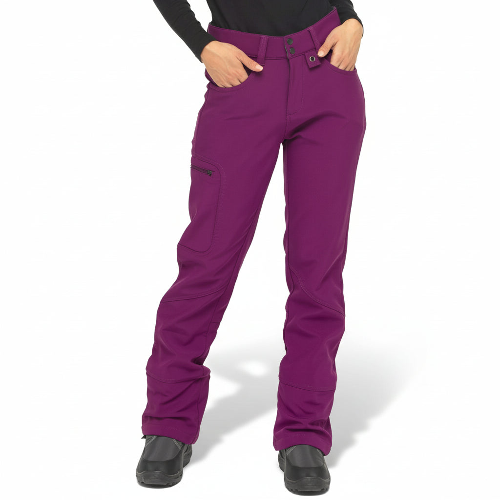 Women's Fleece Lined Softshell Pants with Zip Pockets and Articulated Knees