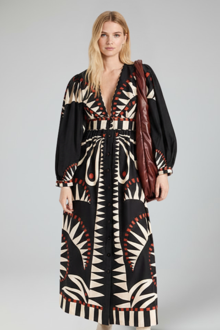 Women's Maxi Dress | V-Neck Long-Sleeve Floor-Length Gown