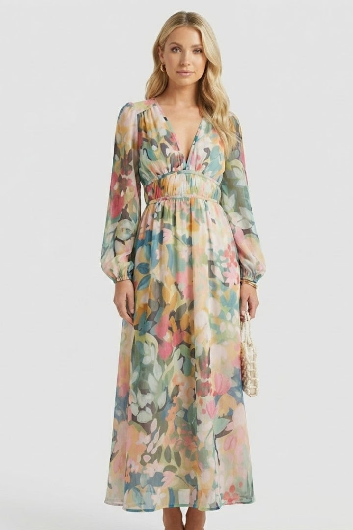Women's Floral Dress | V-Neck Short-Sleeve Summer Dress
