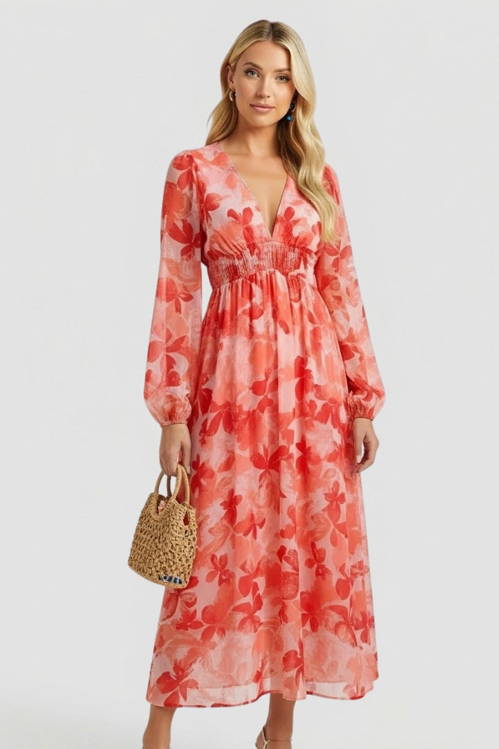 Women's Floral Dress | V-Neck Short-Sleeve Summer Dress