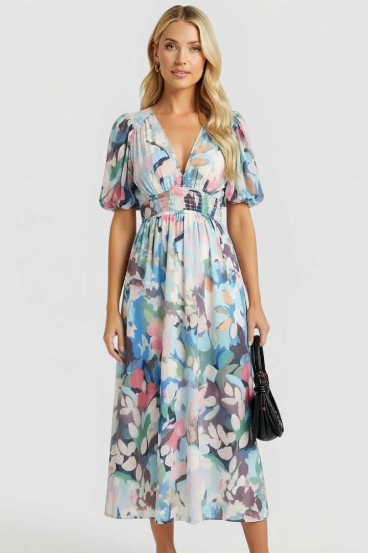 Women's Floral Dress | V-Neck Short-Sleeve Summer Dress