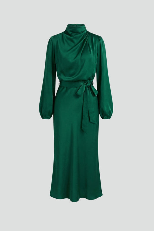 Women's High-Neck Long Sleeve Midi Dress