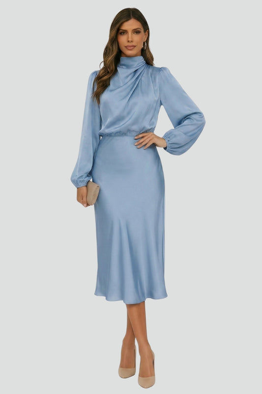 Women's High-Neck Long Sleeve Midi Dress