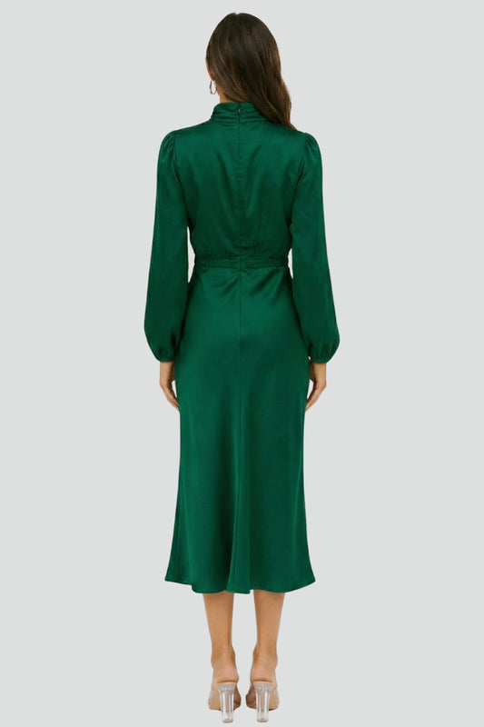 Women's High-Neck Long Sleeve Midi Dress