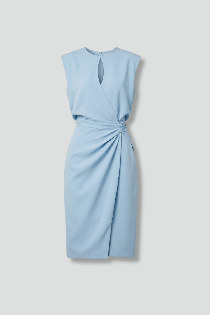 Women's Keyhole Neckline Midi Dress with Draped Waist