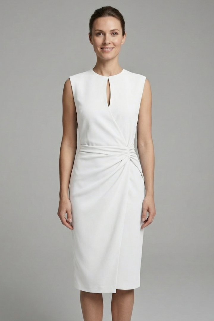 Women's Keyhole Neckline Midi Dress with Draped Waist