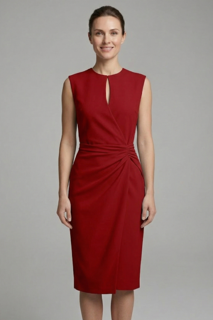 Women's Keyhole Neckline Midi Dress with Draped Waist