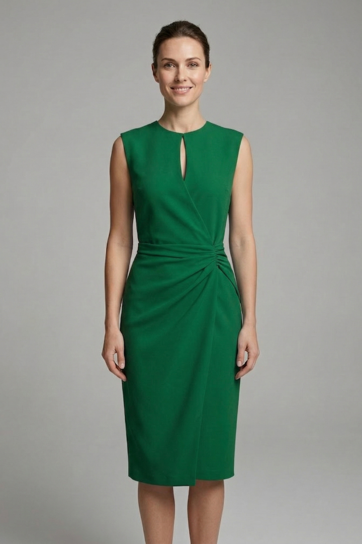 Women's Keyhole Neckline Midi Dress with Draped Waist