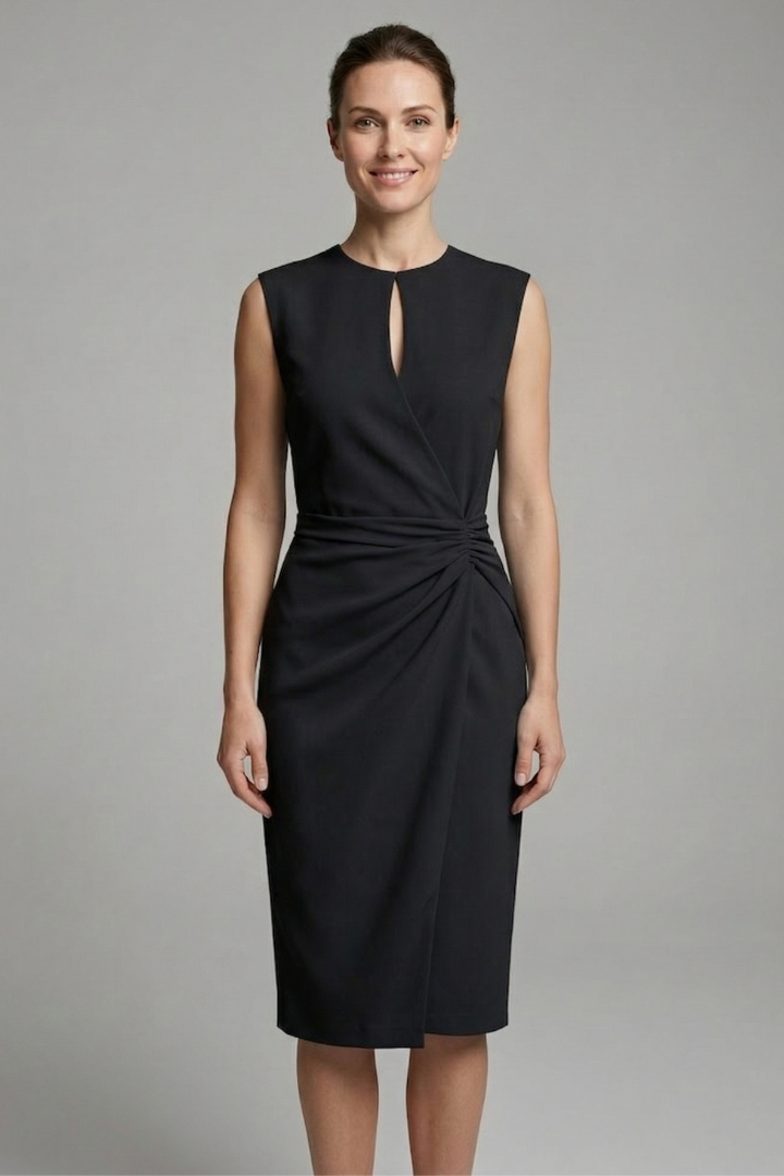 Women's Keyhole Neckline Midi Dress with Draped Waist