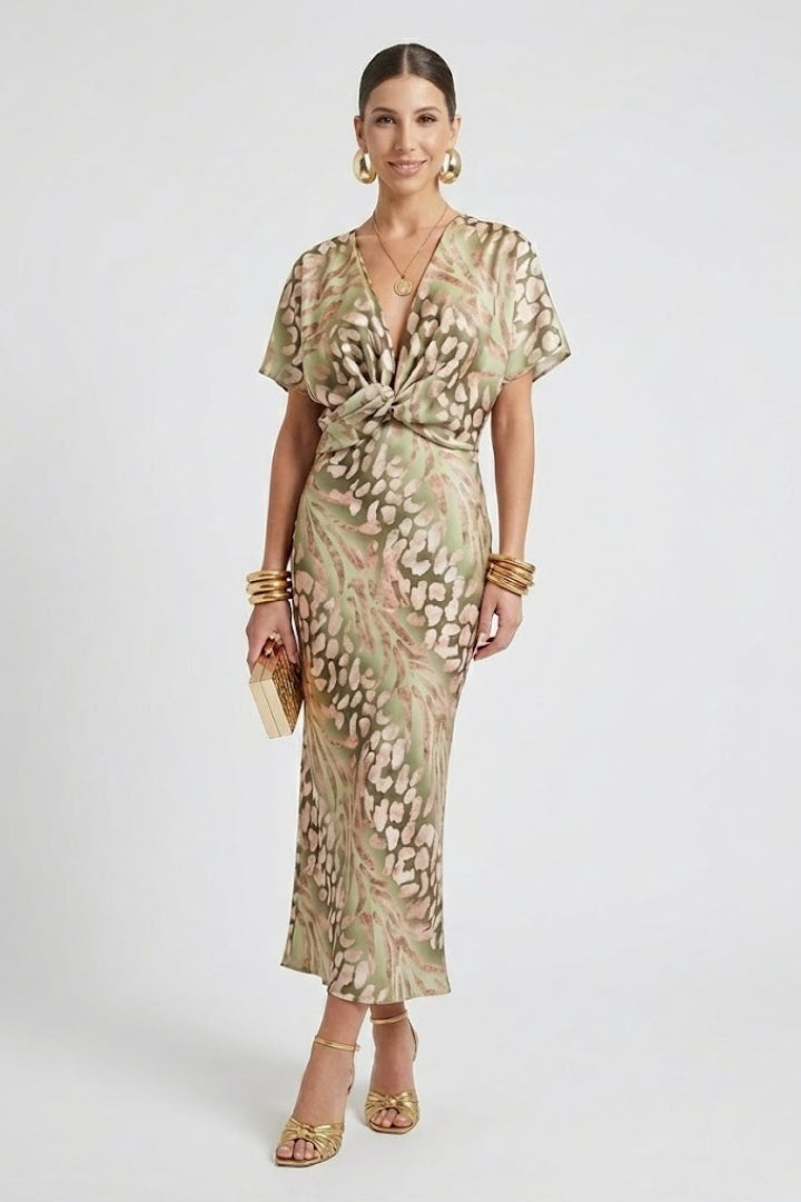 Women's Pleated Floral Print Midi Dress
