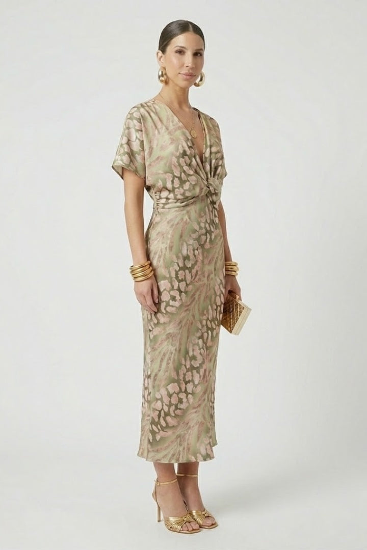 Women's Pleated Floral Print Midi Dress