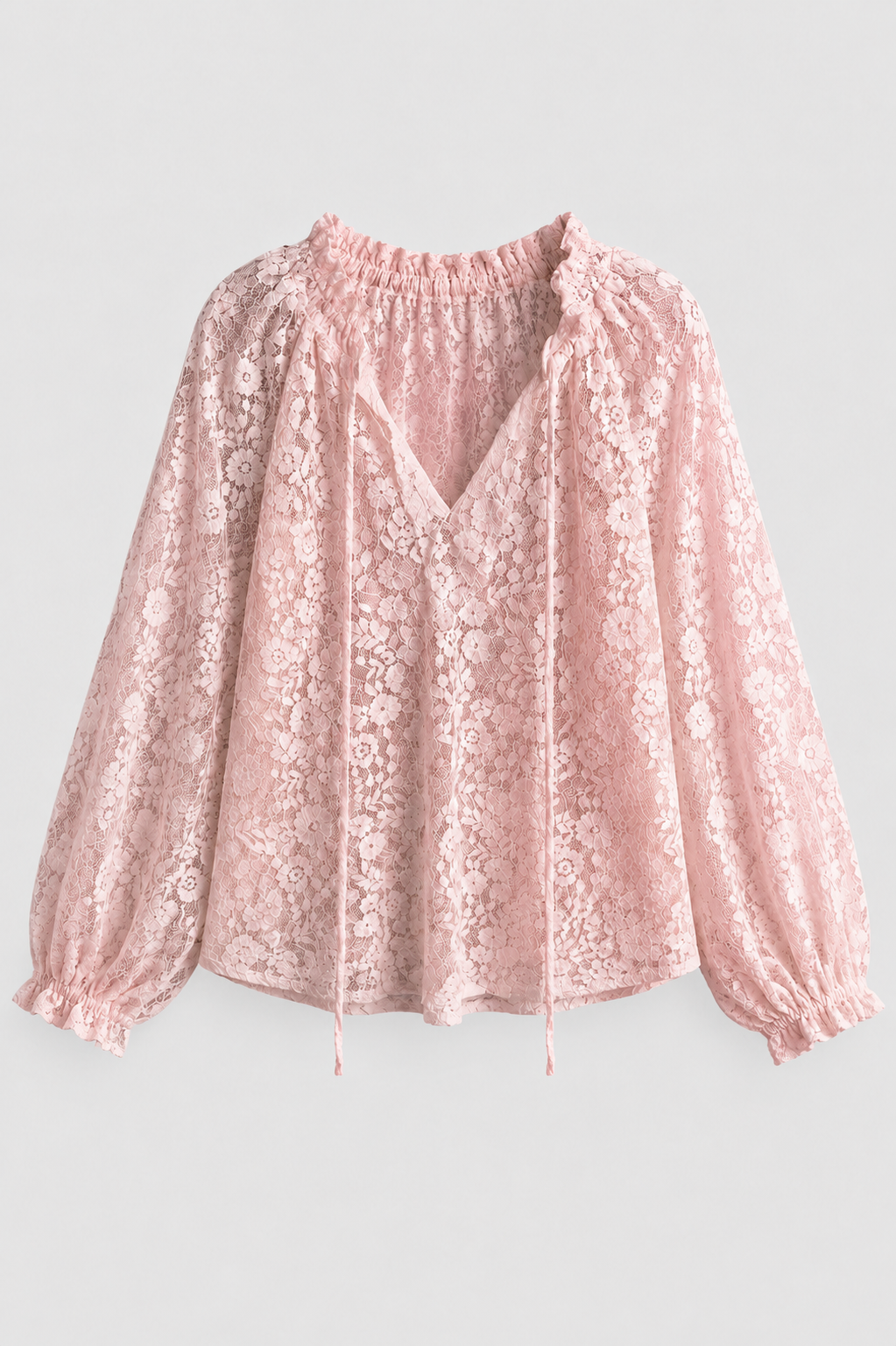 Women's Lace Blouse | Tie-Neckline Long-Sleeve Top