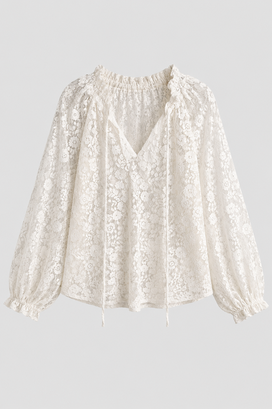 Women's Lace Blouse | Tie-Neckline Long-Sleeve Top