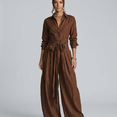 Women's Cotton-Linen Wide Leg Jumpsuit | Elegant Relaxed Fit Summer Casual Wear 0