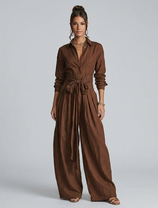 Women's Cotton-Linen Wide Leg Jumpsuit | Elegant Relaxed Fit Summer Casual Wear 0
