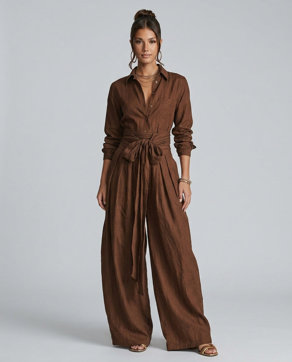 Women's Cotton-Linen Wide Leg Jumpsuit | Elegant Relaxed Fit Summer Casual Wear 0