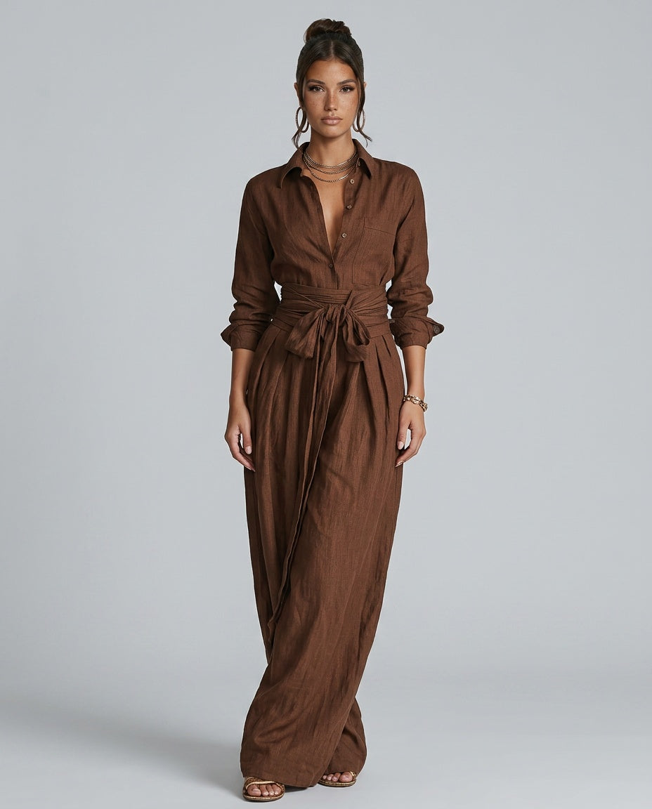 Women's Cotton-Linen Wide Leg Jumpsuit | Elegant Relaxed Fit Summer Casual Wear 1