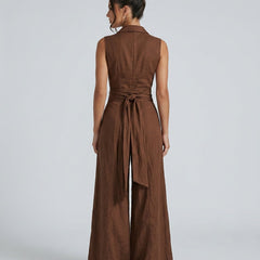 Women's Cotton-Linen Wide Leg Jumpsuit | Elegant Relaxed Fit Summer Casual Wear 2