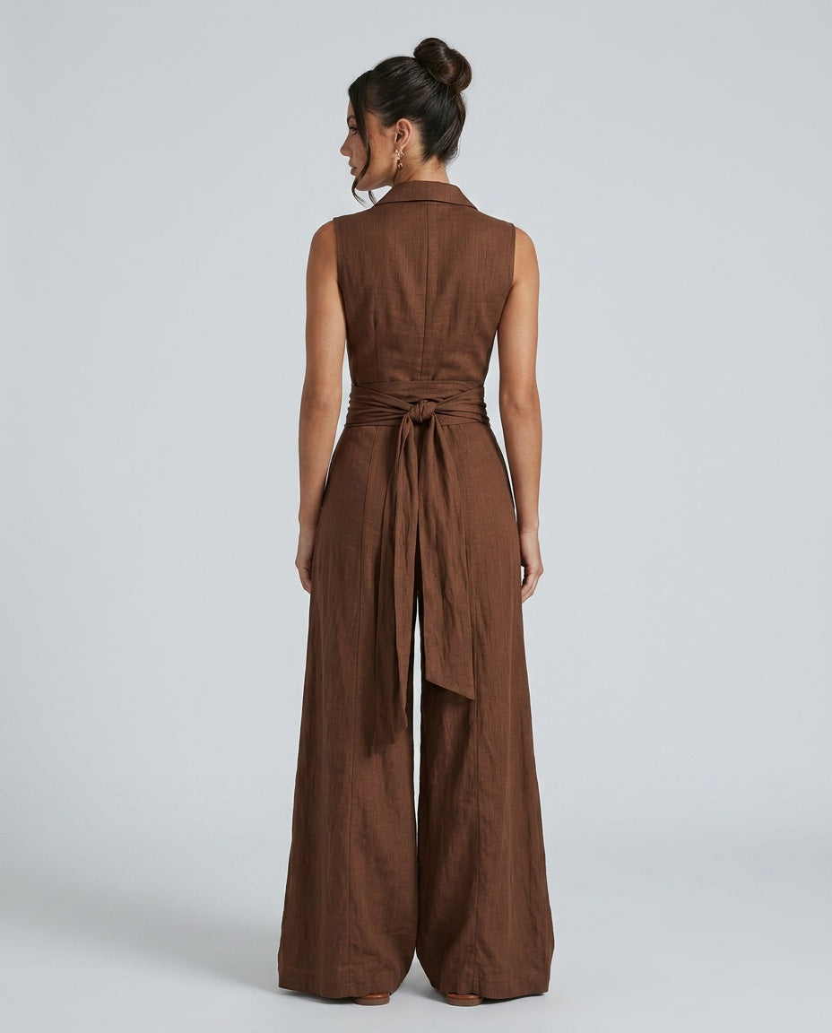 Women's Cotton-Linen Wide Leg Jumpsuit | Elegant Relaxed Fit Summer Casual Wear 2