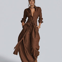 Women's Cotton-Linen Wide Leg Jumpsuit | Elegant Relaxed Fit Summer Casual Wear 3