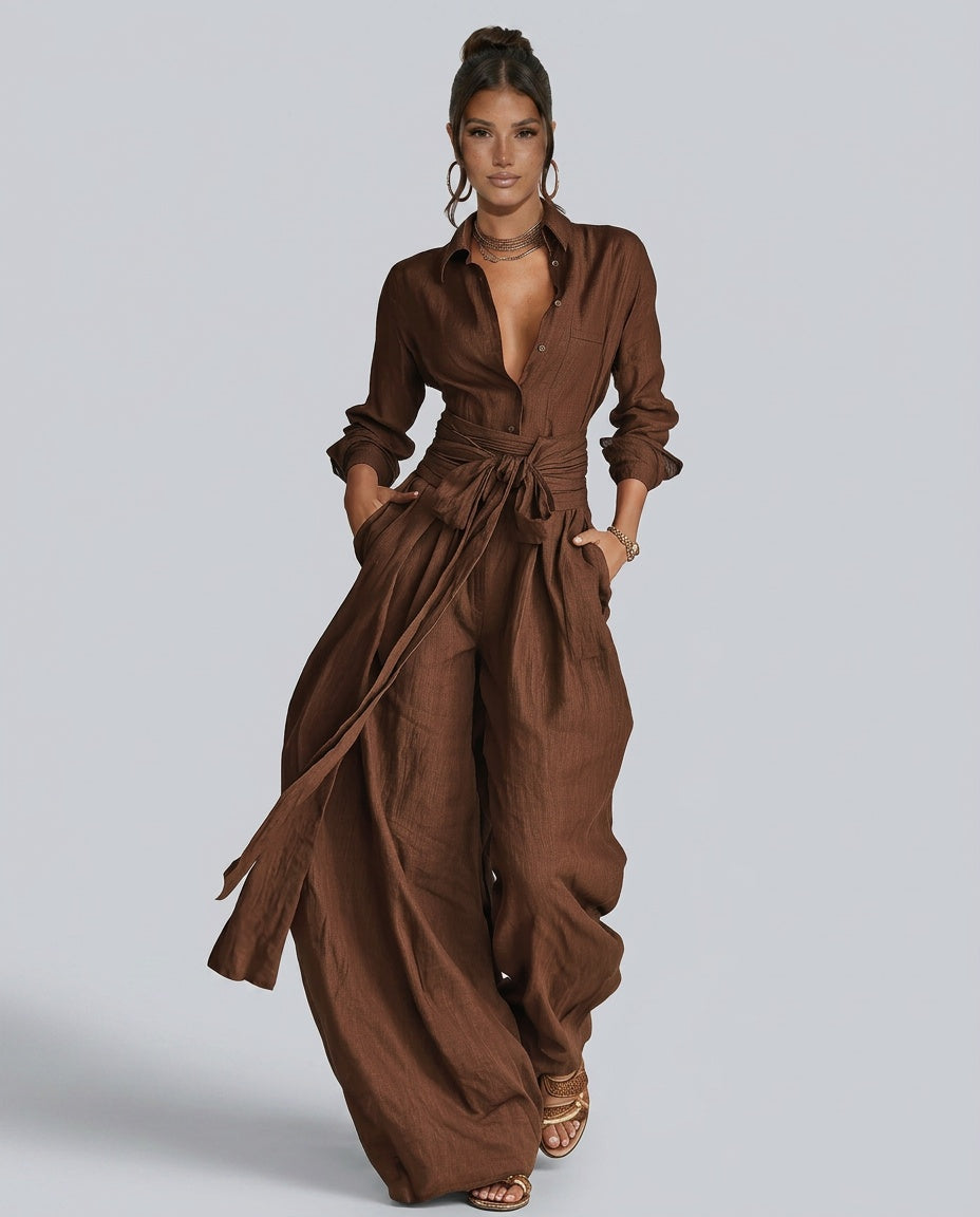 Women's Cotton-Linen Wide Leg Jumpsuit | Elegant Relaxed Fit Summer Casual Wear 3