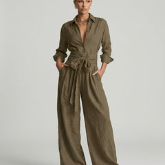 Women's Cotton-Linen Wide Leg Jumpsuit | Elegant Relaxed Fit Summer Casual Wear 4