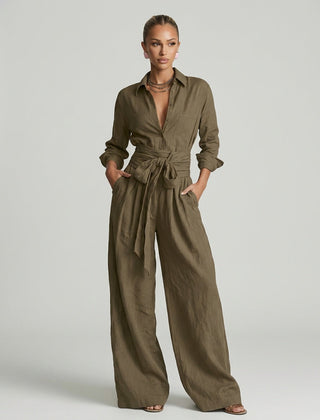 Women's Cotton-Linen Wide Leg Jumpsuit | Elegant Relaxed Fit Summer Casual Wear 4
