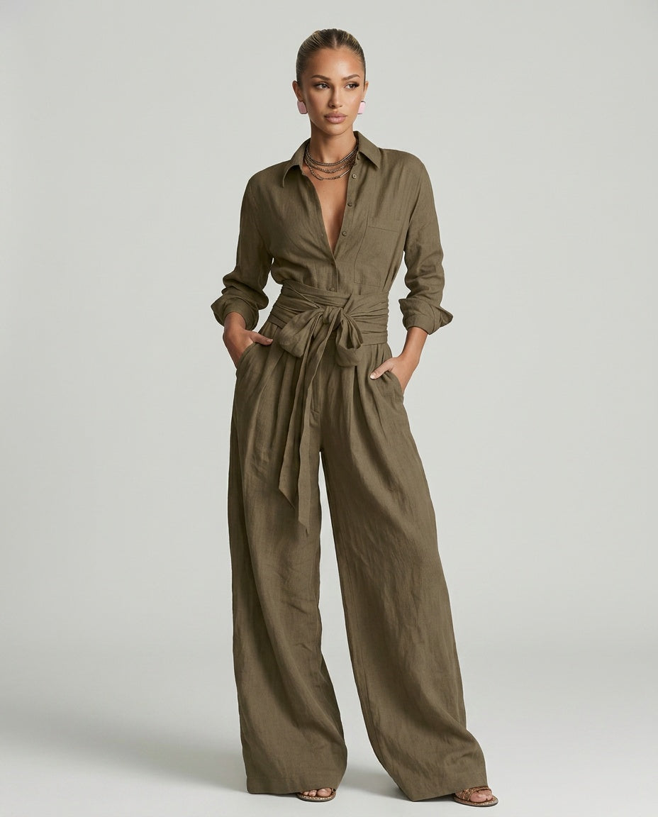 Women's Cotton-Linen Wide Leg Jumpsuit | Elegant Relaxed Fit Summer Casual Wear 4