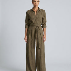 Women's Cotton-Linen Wide Leg Jumpsuit | Elegant Relaxed Fit Summer Casual Wear 5