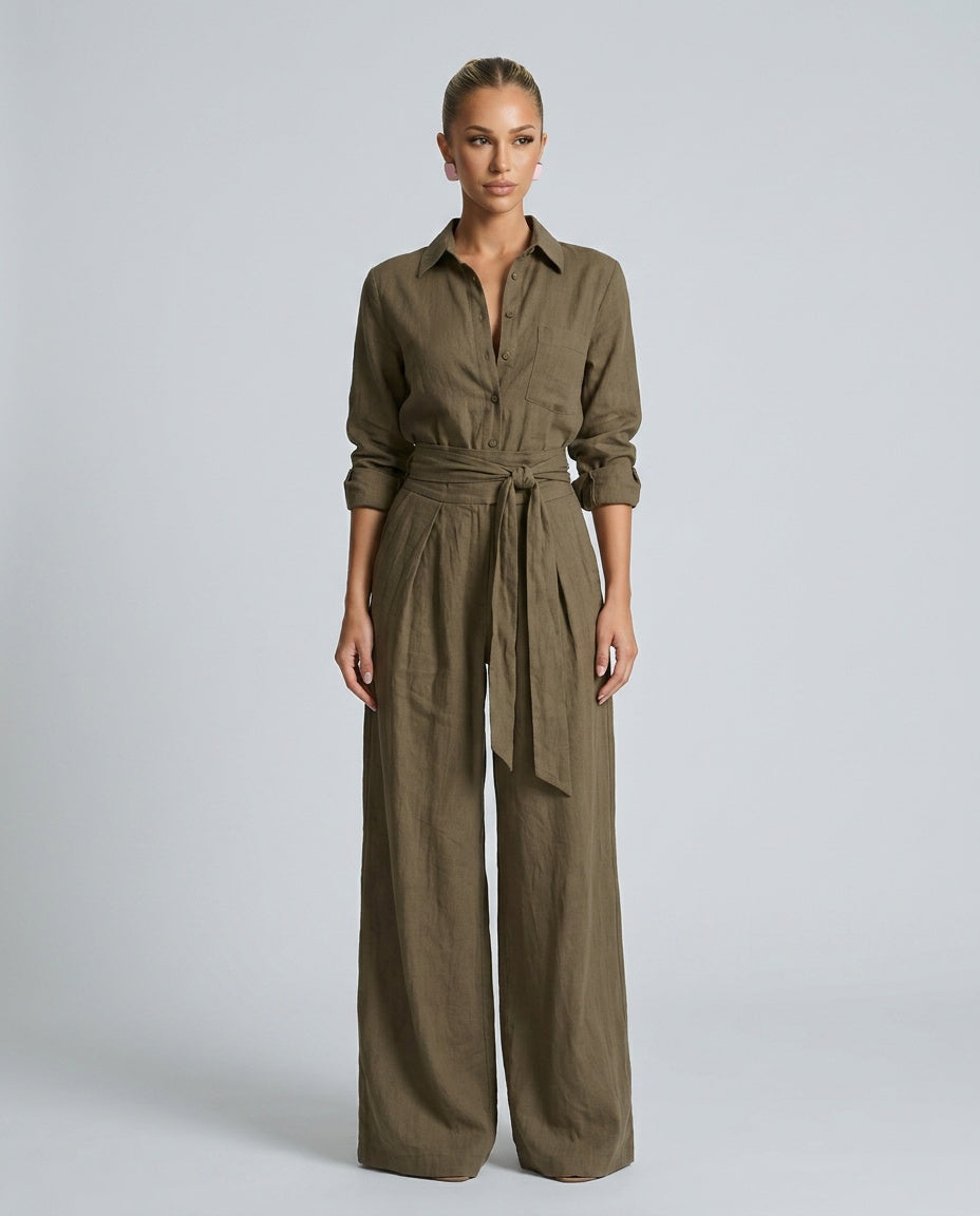 Women's Cotton-Linen Wide Leg Jumpsuit | Elegant Relaxed Fit Summer Casual Wear 5