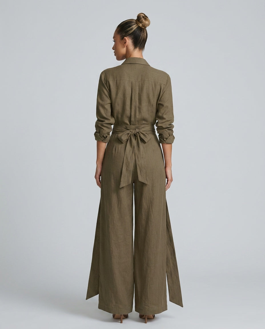 Women's Cotton-Linen Wide Leg Jumpsuit | Elegant Relaxed Fit Summer Casual Wear 6