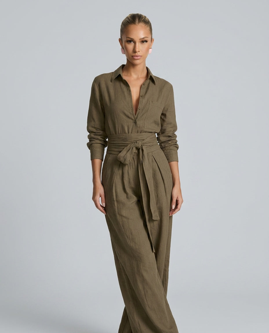 Women's Cotton-Linen Wide Leg Jumpsuit | Elegant Relaxed Fit Summer Casual Wear 7