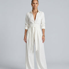 Women's Cotton-Linen Wide Leg Jumpsuit | Elegant Relaxed Fit Summer Casual Wear 8