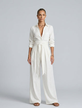 Women's Cotton-Linen Wide Leg Jumpsuit | Elegant Relaxed Fit Summer Casual Wear 8
