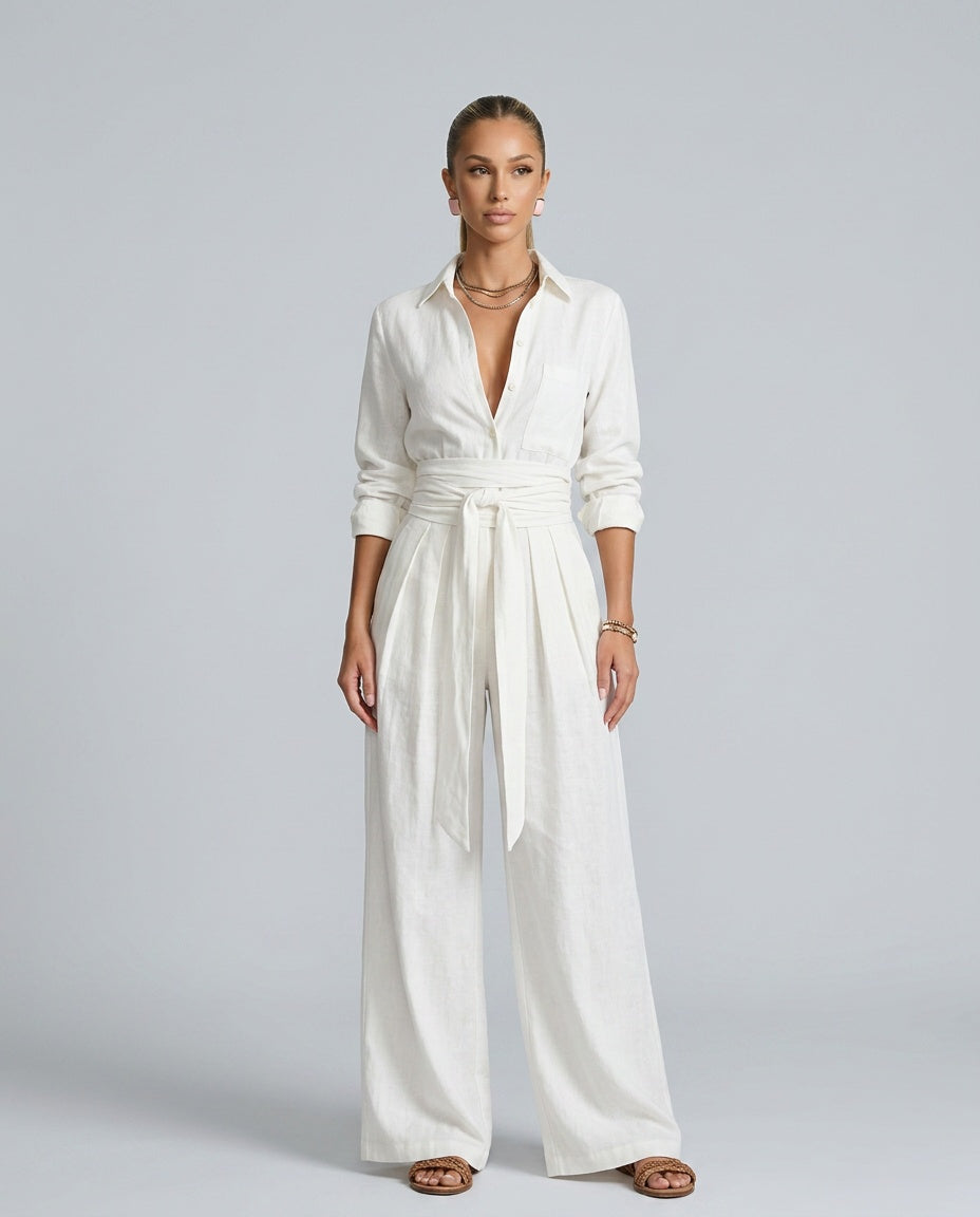 Women's Cotton-Linen Wide Leg Jumpsuit | Elegant Relaxed Fit Summer Casual Wear 8