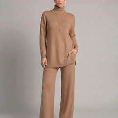 Women's Cozy Polyester Knit Loungewear Set | Relaxed Turtleneck Sweater and Wide Leg Trousers 10