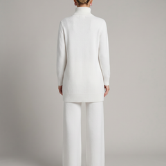 Women's Cozy Polyester Knit Loungewear Set | Relaxed Turtleneck Sweater and Wide Leg Trousers 2