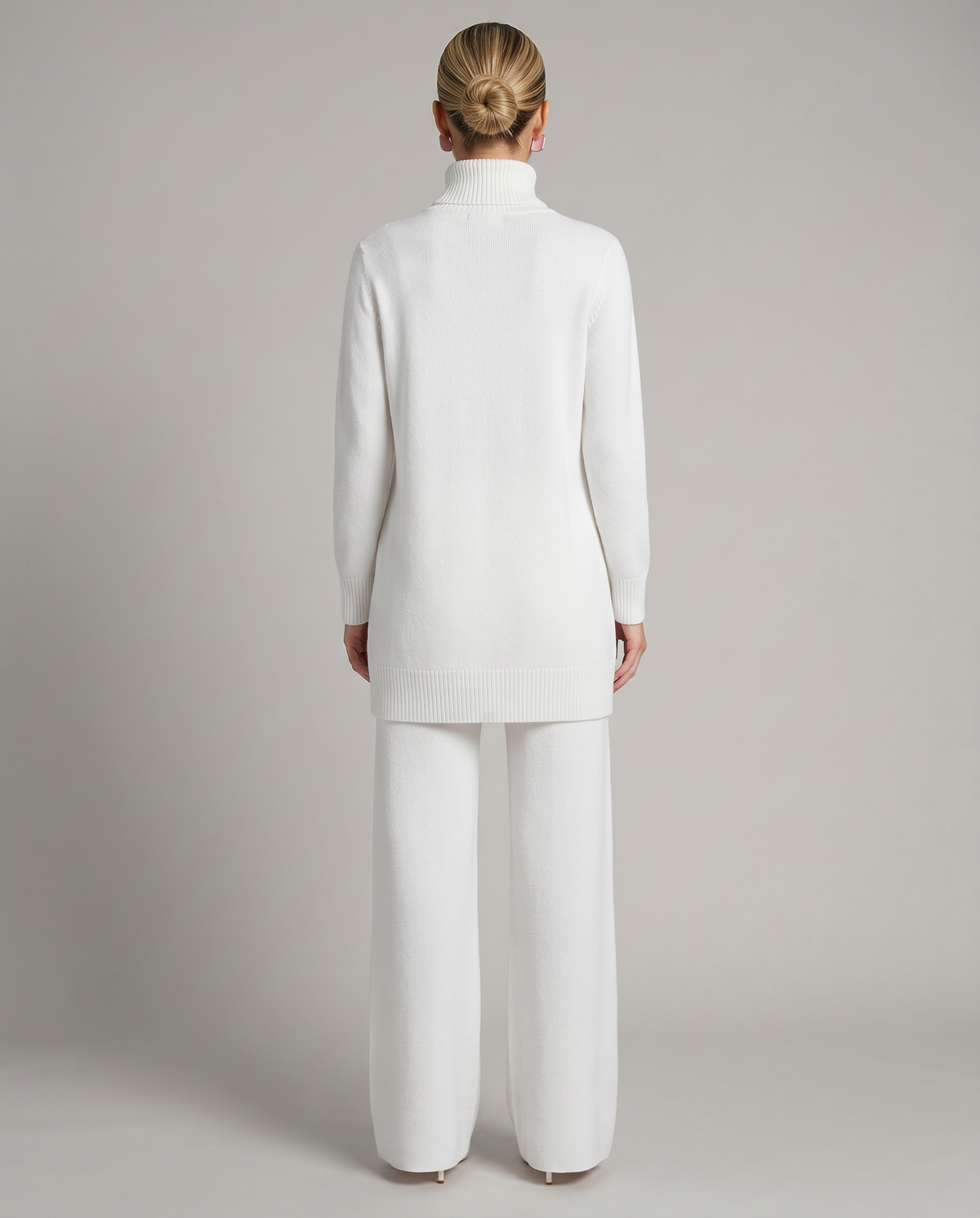 Women's Cozy Polyester Knit Loungewear Set | Relaxed Turtleneck Sweater and Wide Leg Trousers 2