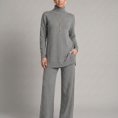 Women's Cozy Polyester Knit Loungewear Set | Relaxed Turtleneck Sweater and Wide Leg Trousers 4