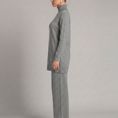Women's Cozy Polyester Knit Loungewear Set | Relaxed Turtleneck Sweater and Wide Leg Trousers 5