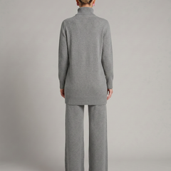 Women's Cozy Polyester Knit Loungewear Set | Relaxed Turtleneck Sweater and Wide Leg Trousers 6