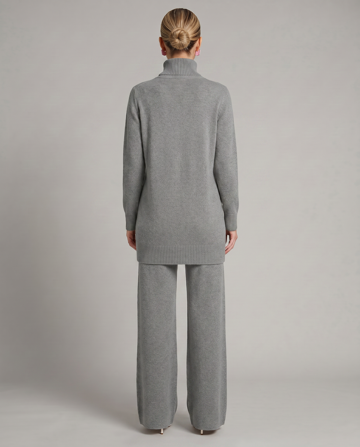 Women's Cozy Polyester Knit Loungewear Set | Relaxed Turtleneck Sweater and Wide Leg Trousers 6