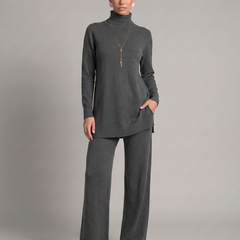 Women's Cozy Polyester Knit Loungewear Set | Relaxed Turtleneck Sweater and Wide Leg Trousers 7