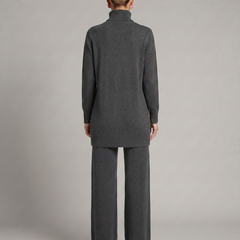 Women's Cozy Polyester Knit Loungewear Set | Relaxed Turtleneck Sweater and Wide Leg Trousers 8