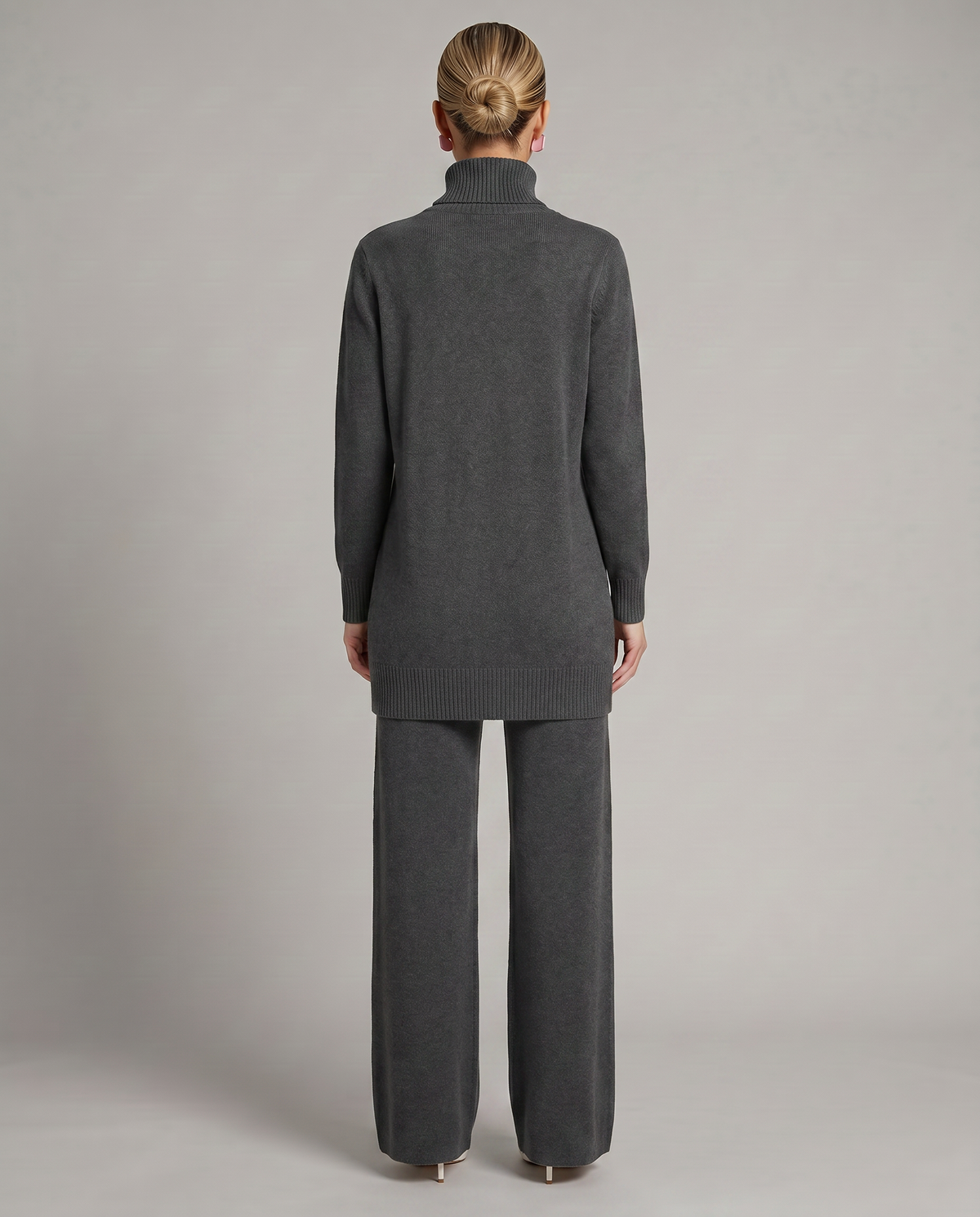 Women's Cozy Polyester Knit Loungewear Set | Relaxed Turtleneck Sweater and Wide Leg Trousers 8