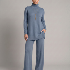 Women's Cozy Polyester Knit Loungewear Set | Relaxed Turtleneck Sweater and Wide Leg Trousers 9